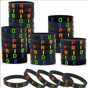 New 40pcs Pride Month Silicone Wristbands Black Rainbow Party Accessory Bracelet